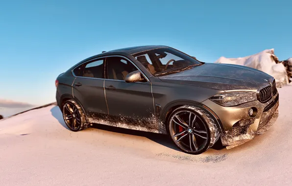 HDR, BMW, Sky, Winter, X6M, Mountain, Snow, Game