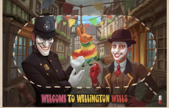 Улица, маска, шлем, art, полицейский, We Happy Few