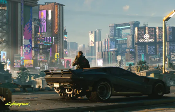Картинка city, город, будущее, робот, robot, cyberpunk, машинa, cyberpunk 2077