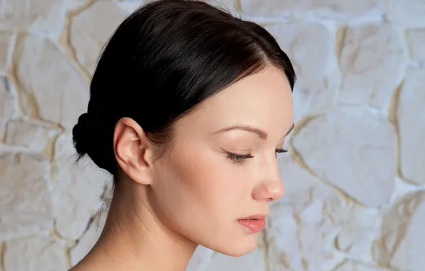 Model, brunette, actress, Loreen A, beautiful face, eyes closed, makeup, hot pretty girl
