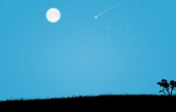Moon, three, star sky