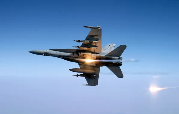Картинка самолет, ракета, Knighthawks, шершень, F/A-18C