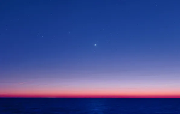 Картинка океан, Юпитер, Венера, сумерки, Плеяды, Альдебаран