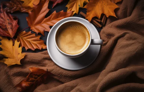 Осень, листья, autumn, leaves, cup, coffee, cozy, чашка кофе