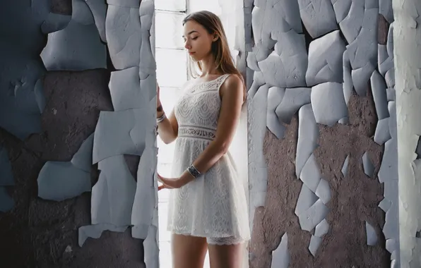 Девушка, поза, фон, стена