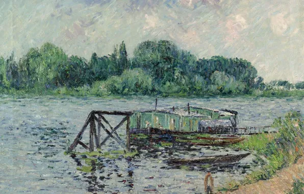 Пейзаж, река, картина, Гюстав Луазо, Gustave Loiseau, The Laun Place on the Seine at Herblay