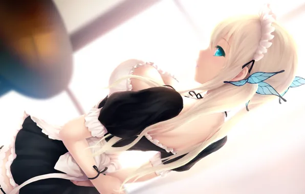 Девушка, бабочки, арт, спиной, горничная, boku wa tomodachi ga sukunai, kashiwazaki sena, заколки