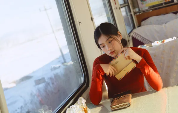 Beautiful, Asian, Model, Glass, Train, Woman, Cute, Pretty