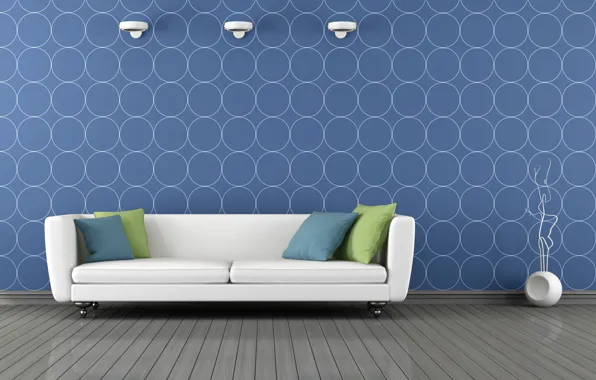 Картинка интерьер, подушки, interior, pillows, стильный дизайн, stylish design, синий и белый современная гостиная, Blue and …