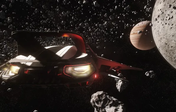 Звезды, полет, осколки, планета, звездолет, Star Citizen