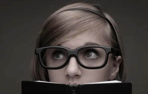 Картинка глаза, девушка, голова, очки, книга