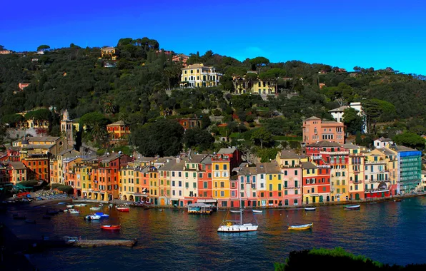 Город, фото, побережье, дома, Италия, Portofino, Liguria