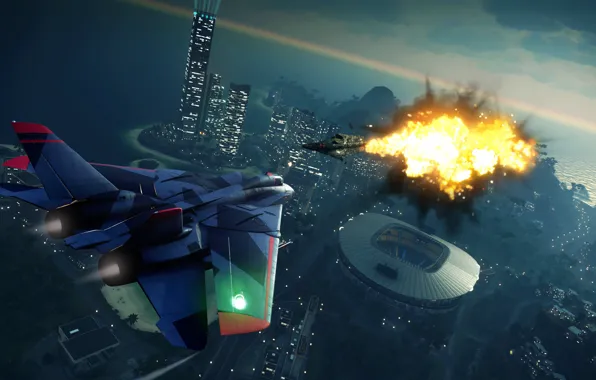 Взрыв, истребитель, Microsoft, game, Just Cause 4