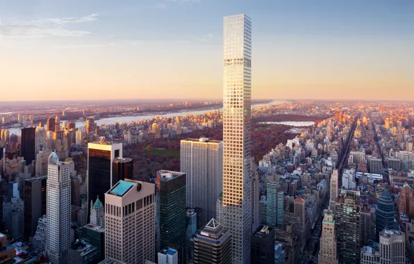 Закат, красота, небоскребы, США, Нью Йорк, New York