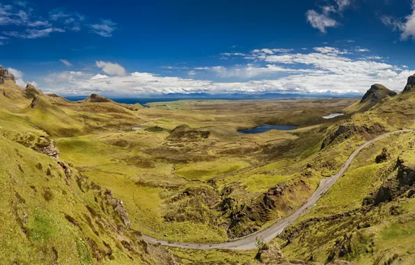 Дорога, облака, горы, Шотландия, остров Скай