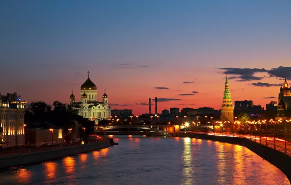Картинка закат, город, река, Москва, Россия
