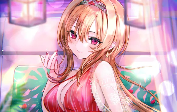 Girl, sexy, cleavage, long hair, dress, boobs, anime, beautiful