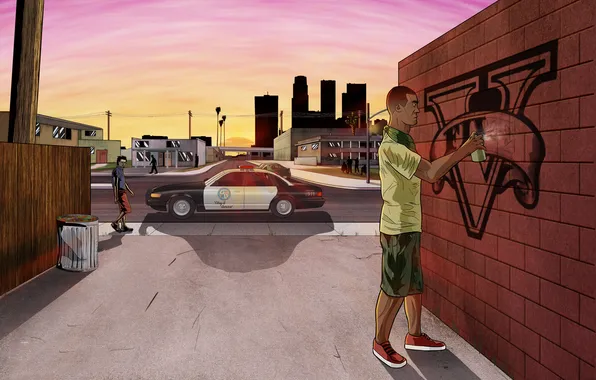 Картинка графити, Grand Theft Auto V, лос сантос, Франклин