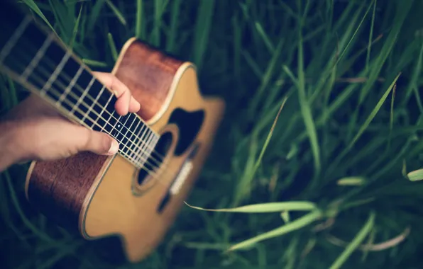 Гитара, рука, струны, пальцы
