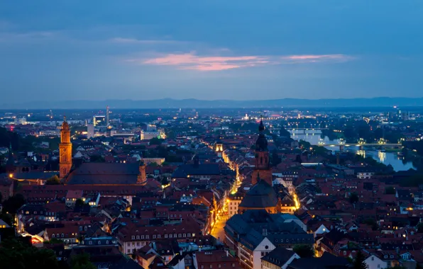 Закат, город, дома, вечер, Германия, панорама, улицы, Deutschland