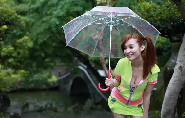 Девушка, зонт, азиатка, Nina