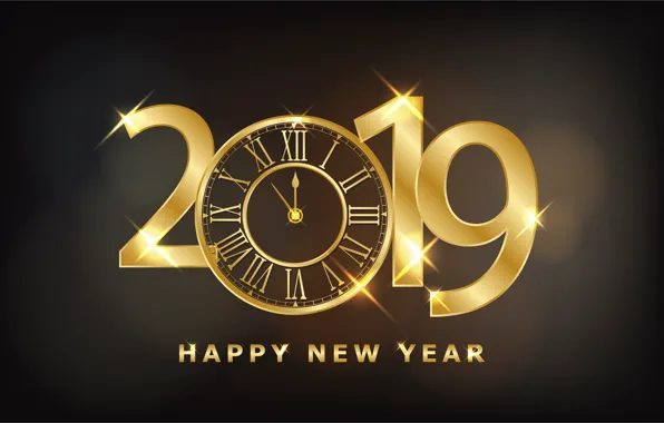 Золото, Новый Год, цифры, golden, черный фон, black, background, New Year