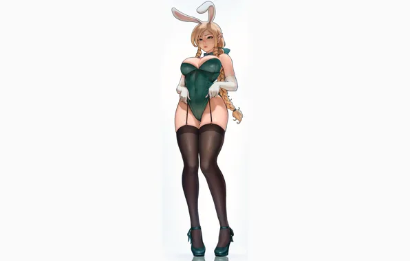 Girl, sexy, cleavage, thighhighs, green eyes, long hair, legs, boobs
