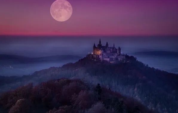 Картинка ночь, замок, луна