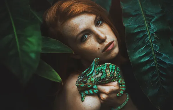 Девушка, хамелеон, рыжая