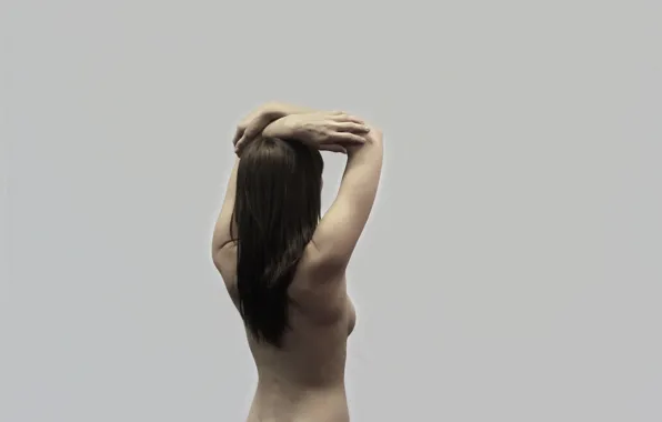 Girl, woman, model, nude, brunette, naked, back, female