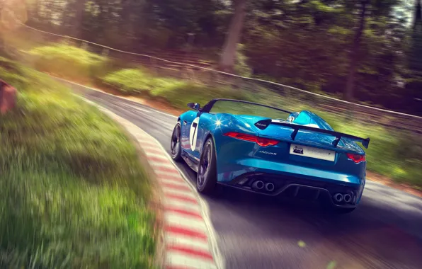 Картинка car, Concept, Jaguar, supercar, road, auto, blue, speed