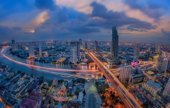 Ночь, город, огни, река, Таиланд, Бангкок, Thailand, Bangkok