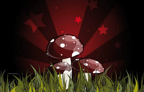 Красный, зеленый, рисунок, смертельный, грибы, поганка. ядовитый, гриб, темный