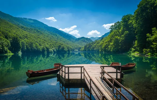 Лодки, причал, водоём, Montenegro, Biogradsko lake