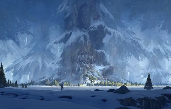 Лес, надпись, странник, Snow Ghosts, MrSuicideSheep
