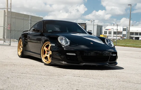 997, Porsche, Porsche 911, Front, Black, Sportcar, HRE Wheels, HRE