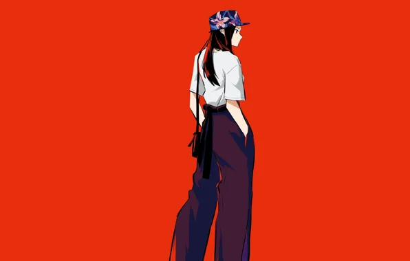 Девушка, кепка, красный фон, Boku no Hero Academia, Моя геройская академия, Yaoyorozu Momo