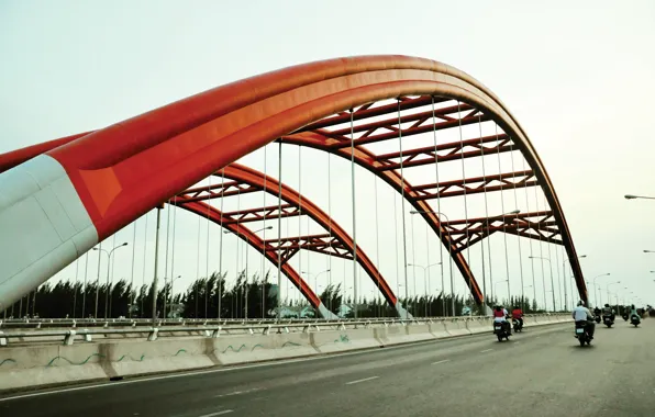 Red, river, bridge, water, lake