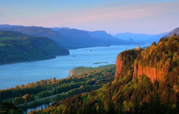 Лес, горы, природа, река, Columbia River