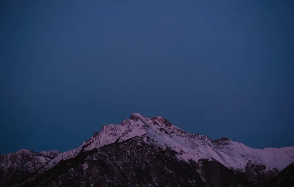 Картинка зима, небо, снег, горы, природа, скалы, вечер, сумерки