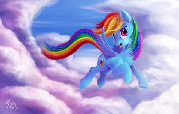 Небо, мультик, арт, Rainbow Dash, My Little Pony: Friendship is Magic, MLP:FiM, by Tsitra360