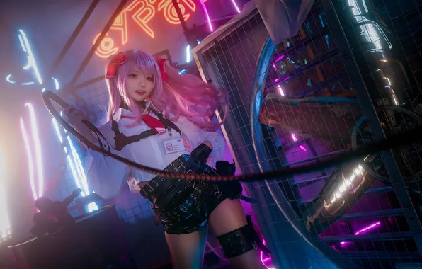 Pink hair, women, cosplay, looking at viewer, Yuni, Nikke, The Goddess of Victory, Nya (cosplayer)