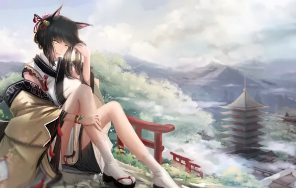 Девушка, ушки, anime, art, kikivi