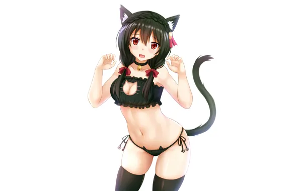 Girl, sexy, lingerie, bra, cleavage, panties, thighhighs, long hair