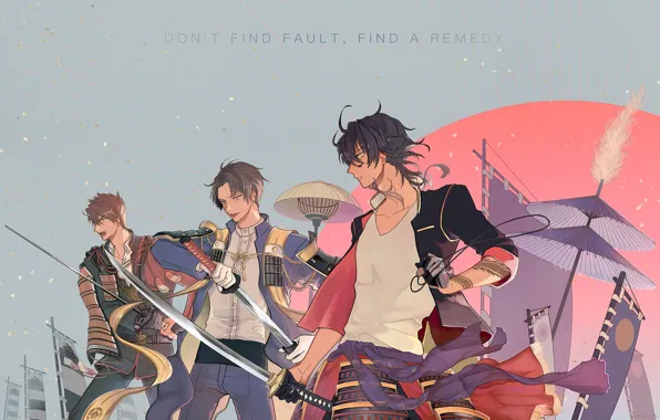 Аниме, арт, парни, самураи, Touken Ranbu, Танец мечей