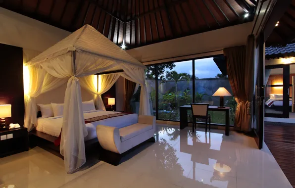 Картинка дизайн, стиль, интерьер, бунгало, спальня