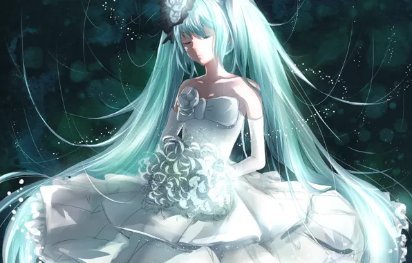 Девушка, арт, свадебный наряд, Vocaloid Hatsune Miku, thyme, Вокалоид Хатсуне Мику