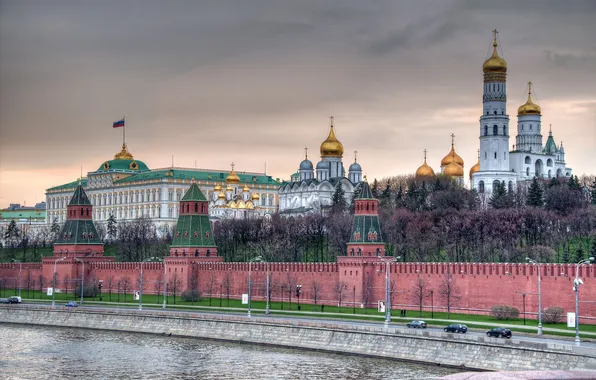 Картинка церковь, Москва, храм, Кремль, набережная, столица, Кремлёвская стена