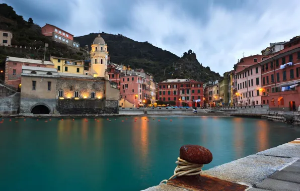 Home, Beach, Mountain, Lights, River, Vernazza Italy, Cool Place, Buildings