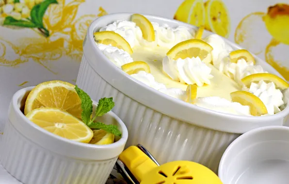 Картинка крем, десерт, лимоны, сладкое, мусс, лимонный